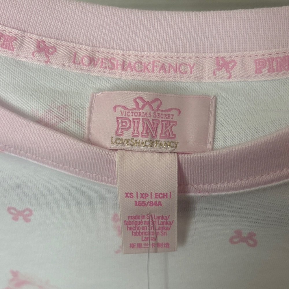 LoveShackFancy White Tee with Pink Metallic PINK Logo and Gold Accent - Picture 8 of 8